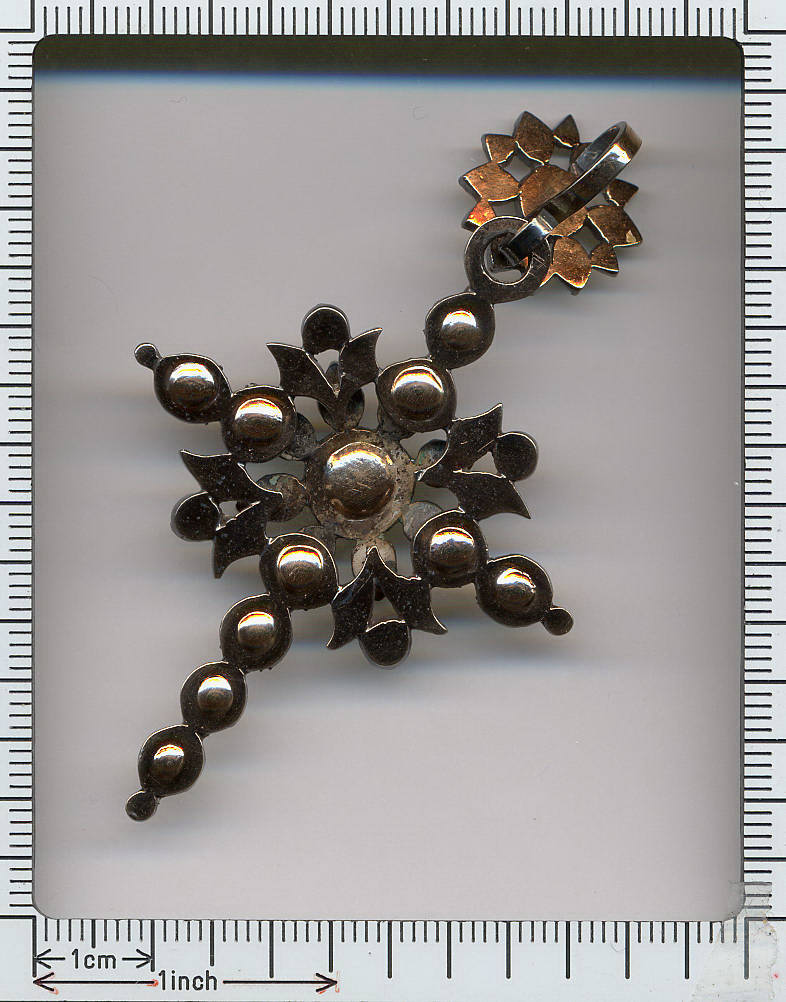 Antique diamonds pendant cross Flemish silver gold 1850-1870 (image 3 of 3)